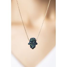Papatya Silver 925 Ayar Opal Taşlı Fatma Ana Eli Kadın Gümüş Kolye