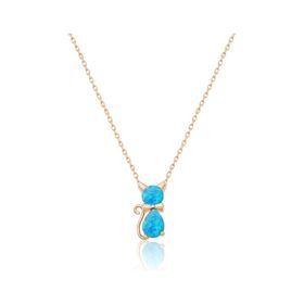 Papatya Silver 925 Ayar Opal Taşlı Kedi Rose Altın Kaplama Kadın Gümüş Kolye
