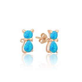 Papatya Silver 925 Ayar Opal Taşlı Kedi Rose Altın Kaplama Kadın Gümüş Küpe
