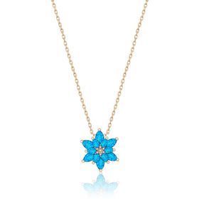Papatya Silver 925 Ayar Orjinal Mavi Doğal Opal Taşlı Lotus Gümüş Kolye
