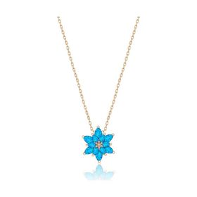 Papatya Silver 925 Ayar Orjinal Mavi Doğal Opal Taşlı Lotus Gümüş Kolye