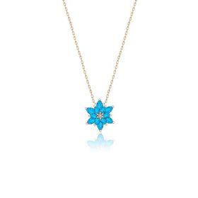 Papatya Silver 925 Ayar Orjinal Mavi Doğal Opal Taşlı Lotus Gümüş Kolye