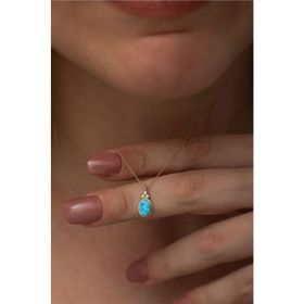 Papatya Silver 925 Ayar Oval Opal Taşlı Rose Altın Kaplama Kadın Gümüş Kolye