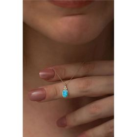 Papatya Silver 925 Ayar Oval Opal Taşlı Rose Altın Kaplama Kadın Gümüş Kolye