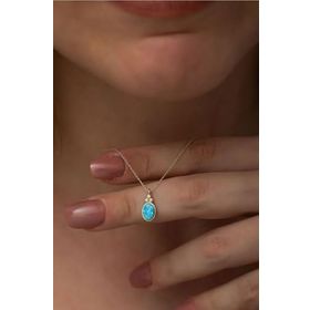 Papatya Silver 925 Ayar Oval Opal Taşlı Rose Altın Kaplama Kadın Gümüş Kolye