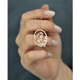 Papatya Silver 925 Ayar Plaka Kesim Gümüş Anne Çocuk Kolye