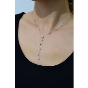 Papatya Silver 925 Ayar Rodyum Kaplama Akışlı Dorika Toplu Tek Taş Kadın Gümüş Kolye