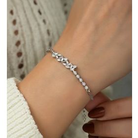 Papatya Silver 925 Ayar Rodyum Kaplama Baget Taşlı Gümüş Bileklik