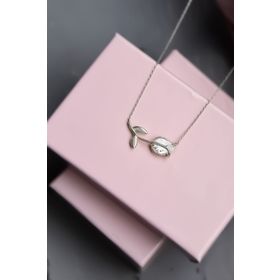 Papatya Silver 925 Ayar Rodyum Kaplama Beyaz Opal Taşlı Lale Gümüş Kolye