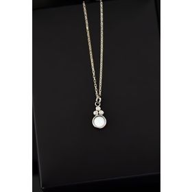 Papatya Silver 925 Ayar Rodyum Kaplama Beyaz Opal Taşlı Yuvarlak Gümüş Kolye