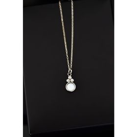 Papatya Silver 925 Ayar Rodyum Kaplama Beyaz Opal Taşlı Yuvarlak Gümüş Kolye