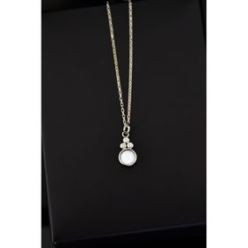 Papatya Silver 925 Ayar Rodyum Kaplama Beyaz Opal Taşlı Yuvarlak Gümüş Kolye