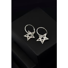 Papatya Silver 925 Ayar Rodyum Kaplama Çoklu Yıldız Halka Gümüş Küpe