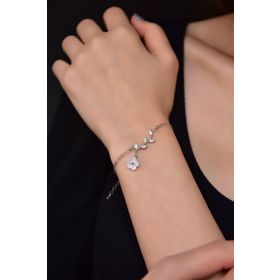 Papatya Silver 925 Ayar Rodyum Kaplama Dallı Sedef Manolya Çiçeği Gümüş Bileklik