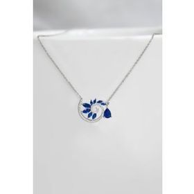 Papatya Silver 925 Ayar Rodyum Kaplama Damla Lacivert Taşlı Spiral Snail Tasarım Gümüş Kolye