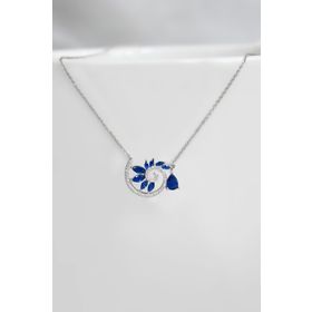 Papatya Silver 925 Ayar Rodyum Kaplama Damla Lacivert Taşlı Spiral Snail Tasarım Gümüş Kolye