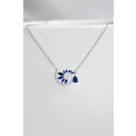 Papatya Silver 925 Ayar Rodyum Kaplama Damla Lacivert Taşlı Spiral Snail Tasarım Gümüş Kolye