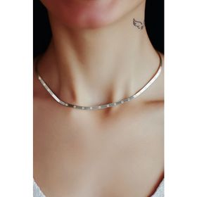 Papatya Silver 925 Ayar Rodyum Kaplama Desenli İtalyan Ezme Zincir Kadın Gümüş Kolye
