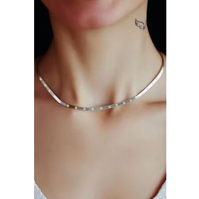 Papatya Silver 925 Ayar Rodyum Kaplama Desenli İtalyan Ezme Zincir Kadın Gümüş Kolye