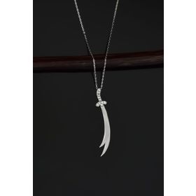 Papatya Silver 925 Ayar Rodyum Kaplama Dikey Taşlı Zülfikar Kılıç Gümüş Kolye
