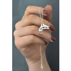 Papatya Silver 925 Ayar Rodyum Kaplama Doğum Taşlı Çifte Kumrular Kadın Gümüş Kolye