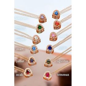Papatya Silver 925 Ayar Rodyum Kaplama Ekim Ayı Doğum Taşı Kalp Montür Kadın Gümüş Kolye