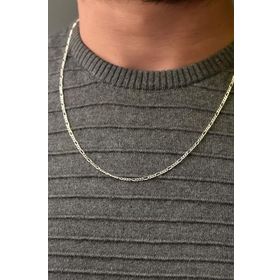 Papatya Silver 925 Ayar Rodyum Kaplama Erkek Figaro Gümüş Zincir Kolye