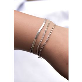 Papatya Silver 925 Ayar Rodyum Kaplama Figaro Gurmet Ve Italyan Kadın Zincir Gümüş Bileklik