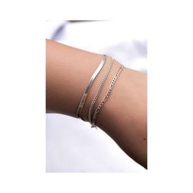 Papatya Silver 925 Ayar Rodyum Kaplama Figaro Gurmet Ve Italyan Kadın Zincir Gümüş Bileklik
