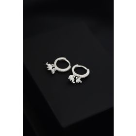 Papatya Silver 925 Ayar Rodyum Kaplama Fil Figürlü Halka Kadın Gümüş Küpe