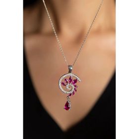 Papatya Silver 925 Ayar Rodyum Kaplama Fuşya Renkli Spiral Snail Tasarım Kadın Gümüş Kolye