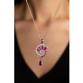 Papatya Silver 925 Ayar Rodyum Kaplama Fuşya Renkli Spiral Snail Tasarım Kadın Gümüş Kolye
