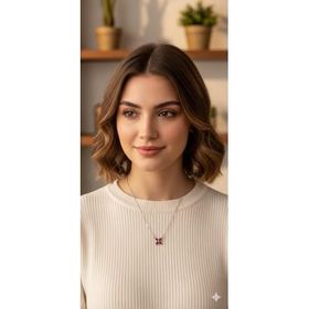 Papatya Silver 925 Ayar Rodyum Kaplama Fuşya Zirkon Taşlı Plumeria Kadın Gümüş Kolye