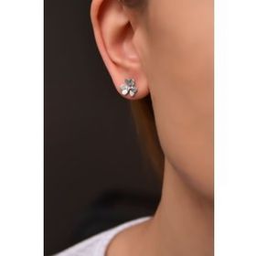 Papatya Silver 925 Ayar Rodyum Kaplama Hediyeli Beyaz Taşlı Frezya Çiçeği Gümüş Küpe