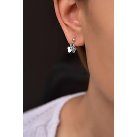 Papatya Silver 925 Ayar Rodyum Kaplama Hediyeli Lacivert Çiçek Taşlı Frezya Çiçeği Gümüş Küpe