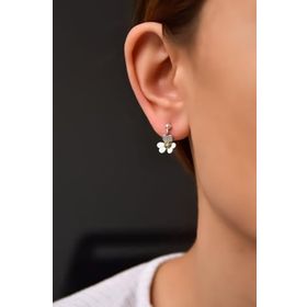 Papatya Silver 925 Ayar Rodyum Kaplama Hediyeli Olive Taşlı Frezya Çiçeği Gümüş Küpe