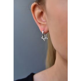 Papatya Silver 925 Ayar Rodyum Kaplama Ikılı Zirkon Taşlı Yıldız Halka Gümüş Küpe