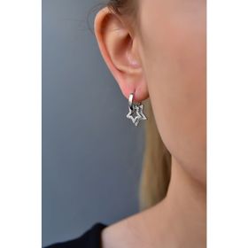 Papatya Silver 925 Ayar Rodyum Kaplama Ikılı Zirkon Taşlı Yıldız Halka Gümüş Küpe
