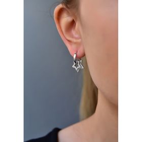 Papatya Silver 925 Ayar Rodyum Kaplama Ikılı Zirkon Taşlı Yıldız Halka Gümüş Küpe