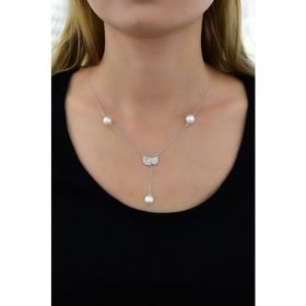 Papatya Silver 925 Ayar Rodyum Kaplama İnci Taşlı Kadın Gümüş Kolye