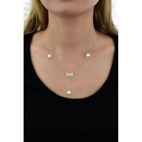 Papatya Silver 925 Ayar Rodyum Kaplama İnci Taşlı Kadın Gümüş Kolye