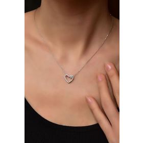 Papatya Silver 925 Ayar Rodyum Kaplama İncili Kalp Montür Kadın Gümüş Kolye