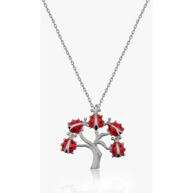 Papatya Silver 925 Ayar Rodyum Kaplama Kaplama Uğur Böcekli Hayat Ağacı Kadın Gümüş Kolye