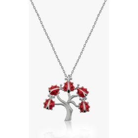 Papatya Silver 925 Ayar Rodyum Kaplama Kaplama Uğur Böcekli Hayat Ağacı Kadın Gümüş Kolye