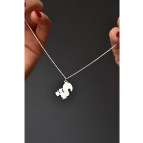 Papatya Silver 925 Ayar Rodyum Kaplama Kesim Fındık Kurdu Sincap Kadın Gümüş Kolye