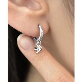 Papatya Silver 925 Ayar Rodyum Kaplama Kırlangıç Figürlü Halka Gümüş Küpe