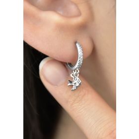 Papatya Silver 925 Ayar Rodyum Kaplama Kırlangıç Figürlü Halka Gümüş Küpe
