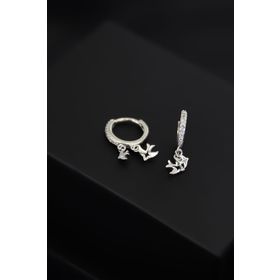 Papatya Silver 925 Ayar Rodyum Kaplama Kırlangıç Figürlü Halka Gümüş Küpe