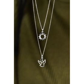 Papatya Silver 925 Ayar Rodyum Kaplama Kristal Kesim Güneş ve Melek Asansörlü Kadın Gümüş Kolye