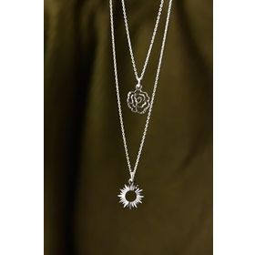 Papatya Silver 925 Ayar Rodyum Kaplama Kristal Kesim Güneş ve Melek Asansörlü Kadın Gümüş Kolye